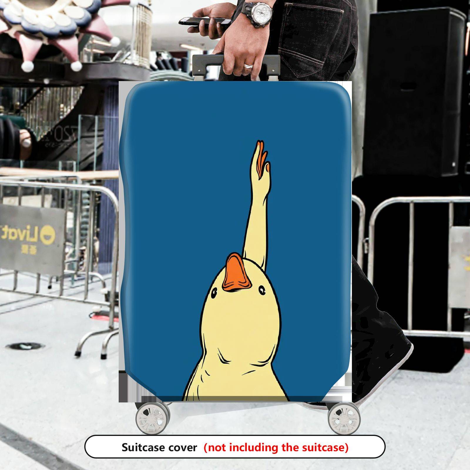 1-Piece Animal Duck Blue  Whimsical Cute  Suitcase Luggage Cover, Stretch Protective Sleeve
