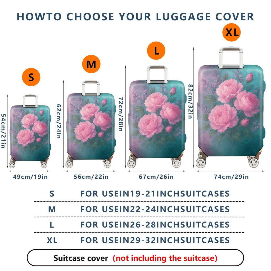 1-Piece Pink Floral Artistic Rose Vintage Romantic Elegant  Suitcase Luggage Cover, Stretch Protective Sleeve