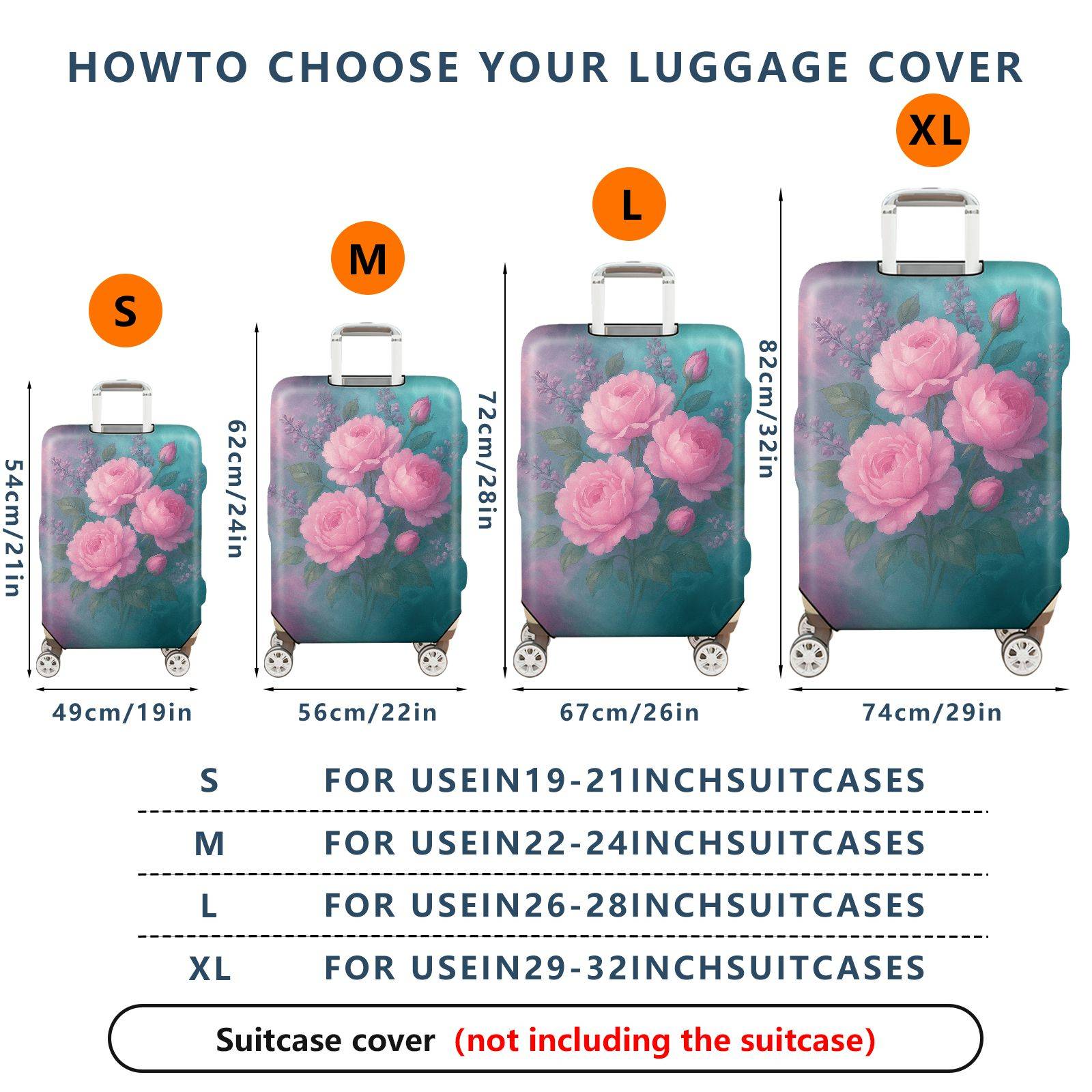 1-Piece Pink Floral Artistic Rose Vintage Romantic Elegant  Suitcase Luggage Cover, Stretch Protective Sleeve