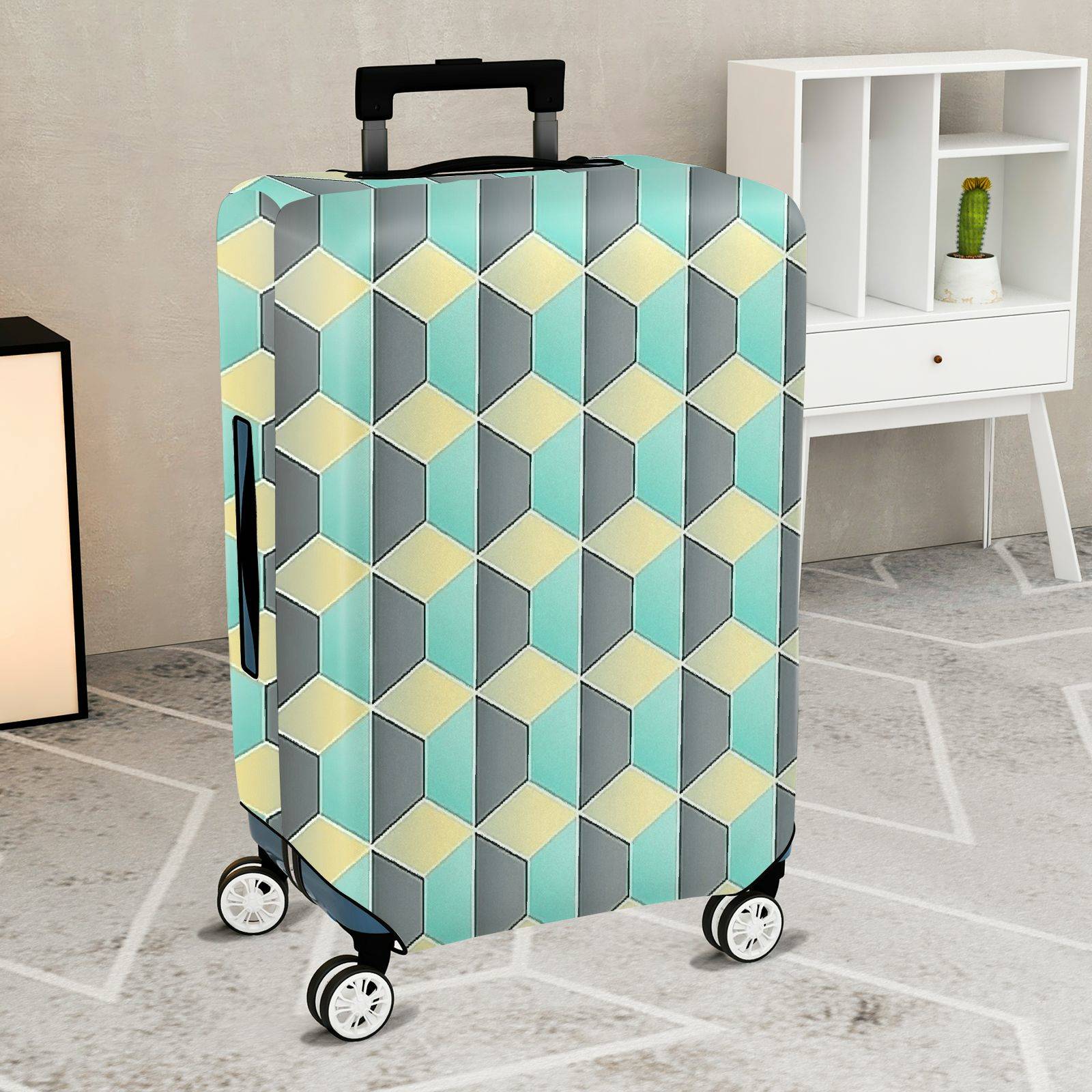 1-Piece Geometric Pattern Colorful Modern Stylish Trendy Artistic  Suitcase Luggage Cover, Stretch Protective Sleeve