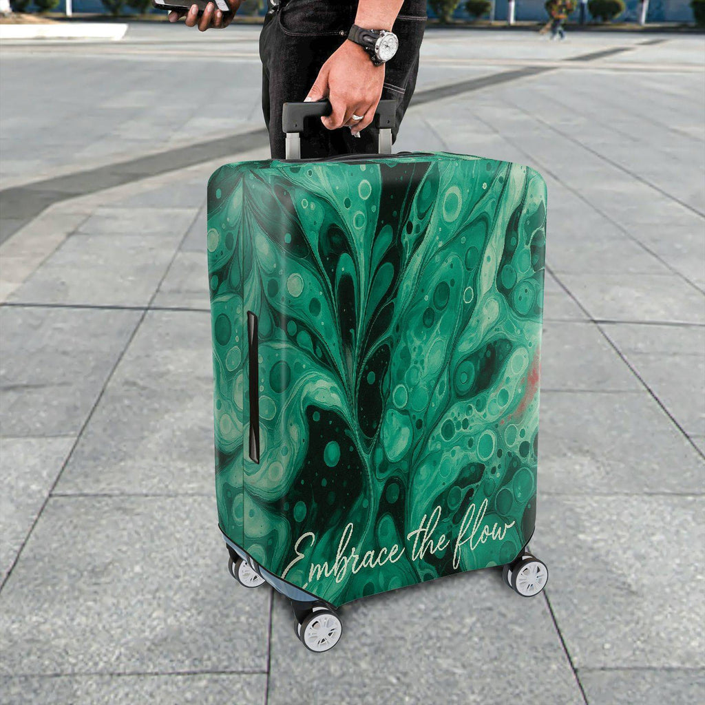 1-Piece Abstract Marble Swirl Green Artistic Flow  Suitcase Luggage Cover, Stretch Protective Sleeve