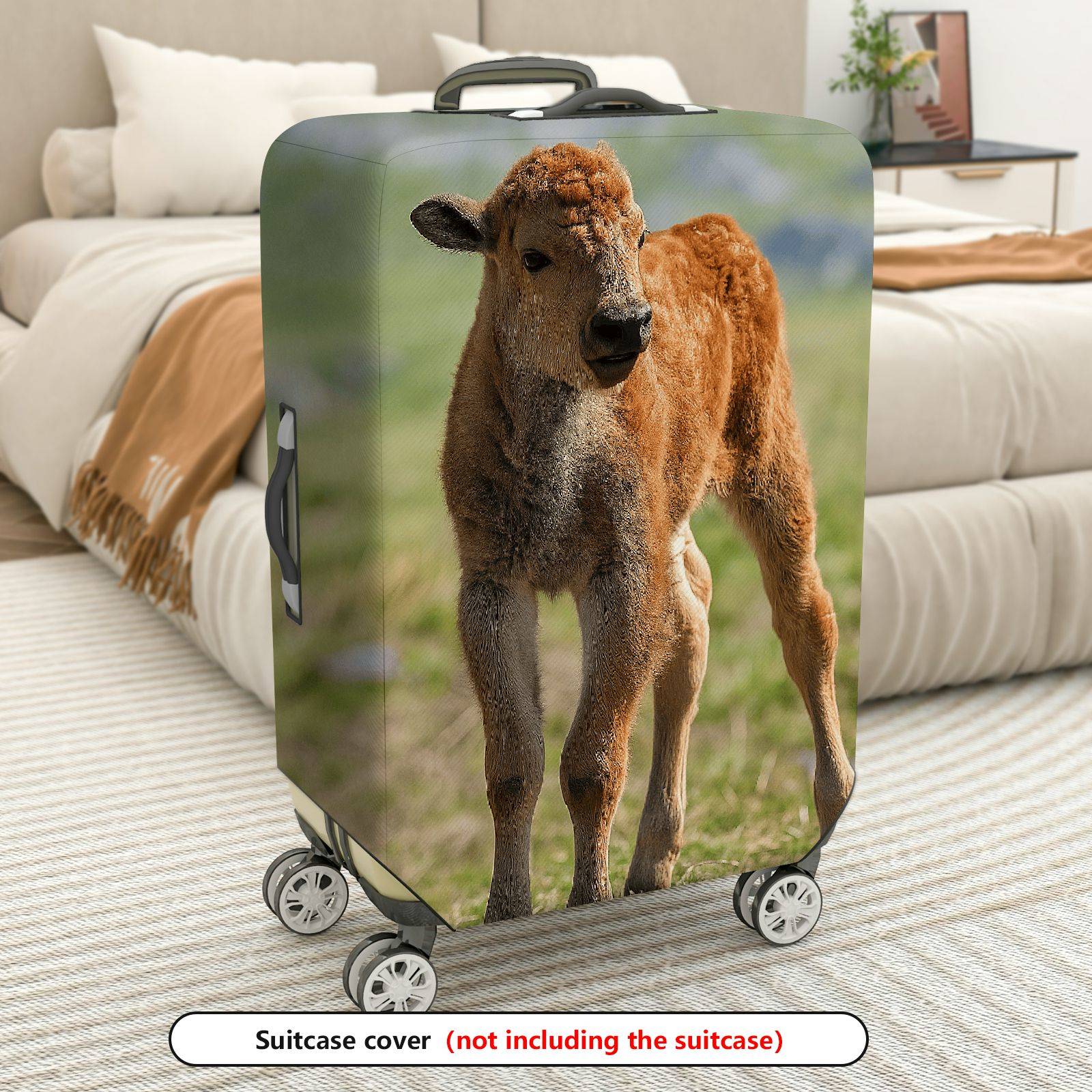 1-Piece Animal Nature Wildlife Calf Grassland Peaceful  Suitcase Luggage Cover, Stretch Protective Sleeve