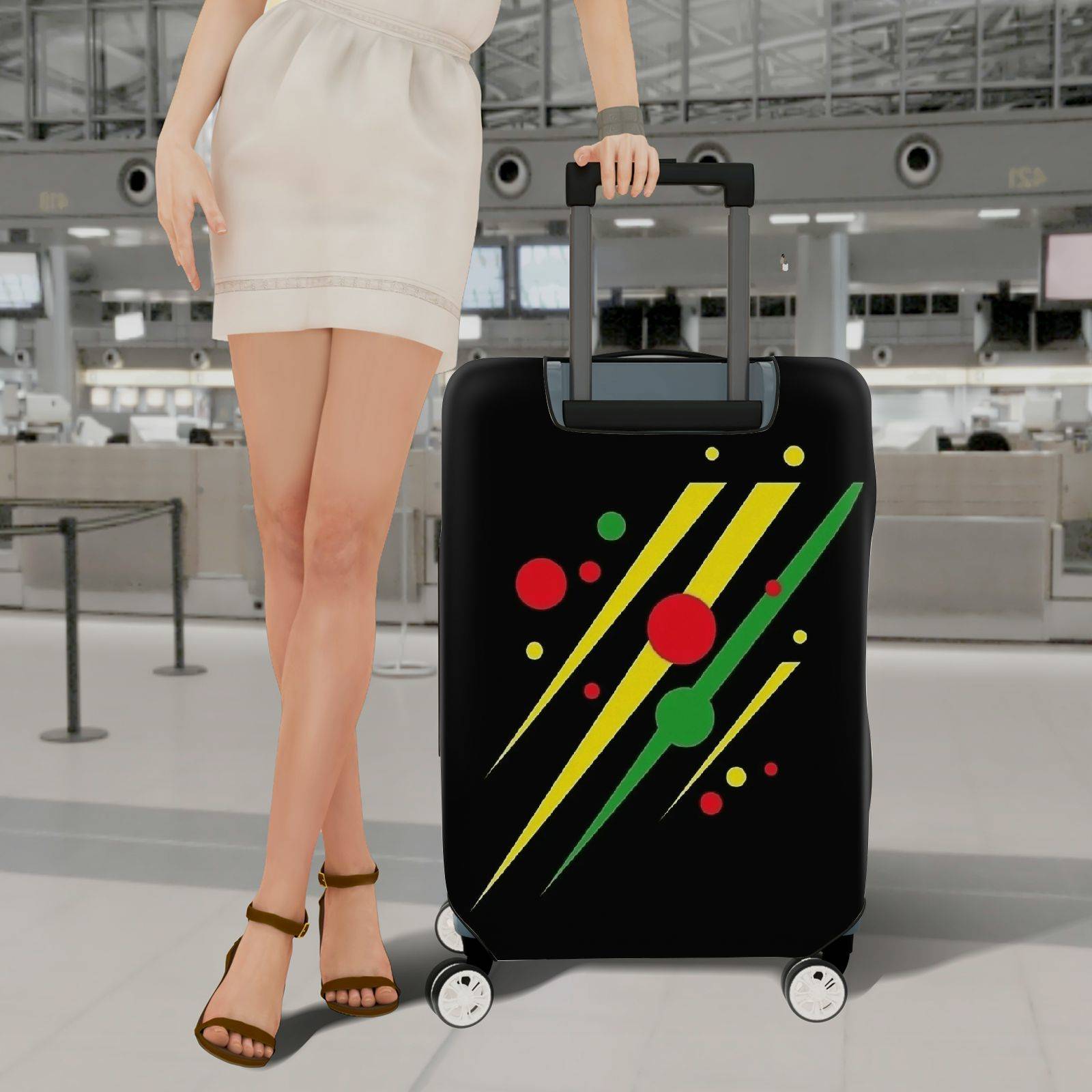 1-Piece Dots Stripes Abstract Colorful Geometric  Suitcase Luggage Cover, Stretch Protective Sleeve