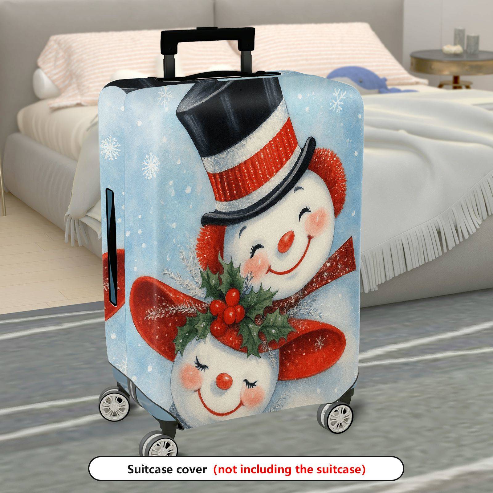 1-Piece Christmas Snowman Snowflake Winter Holiday Decorative  Suitcase Luggage Cover, Stretch Protective Sleeve