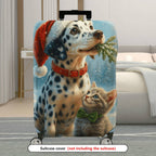 1-Piece Dalmatian Winter Cat Christmas Holiday Animal  Suitcase Luggage Cover, Stretch Protective Sleeve