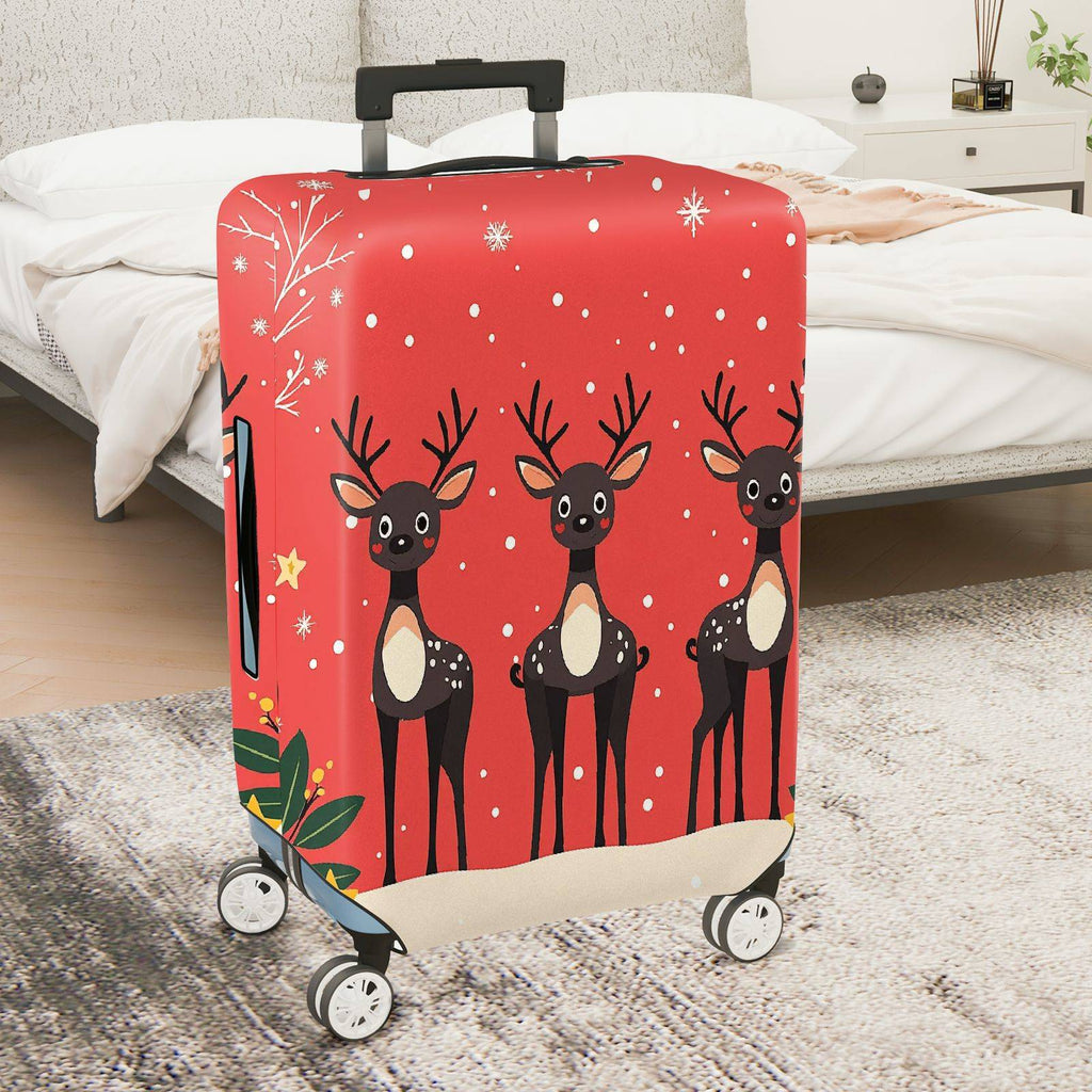1-Piece Reindeer Snowflake Winter Red Cute Holiday  Suitcase Luggage Cover, Stretch Protective Sleeve