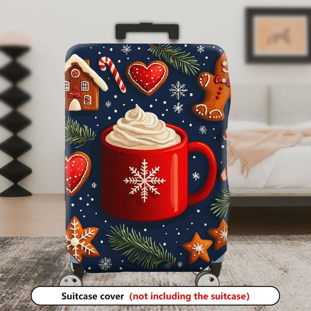 1-Piece Christmas Holiday Winter Mug Gingerbread Heart  Suitcase Luggage Cover, Stretch Protective Sleeve