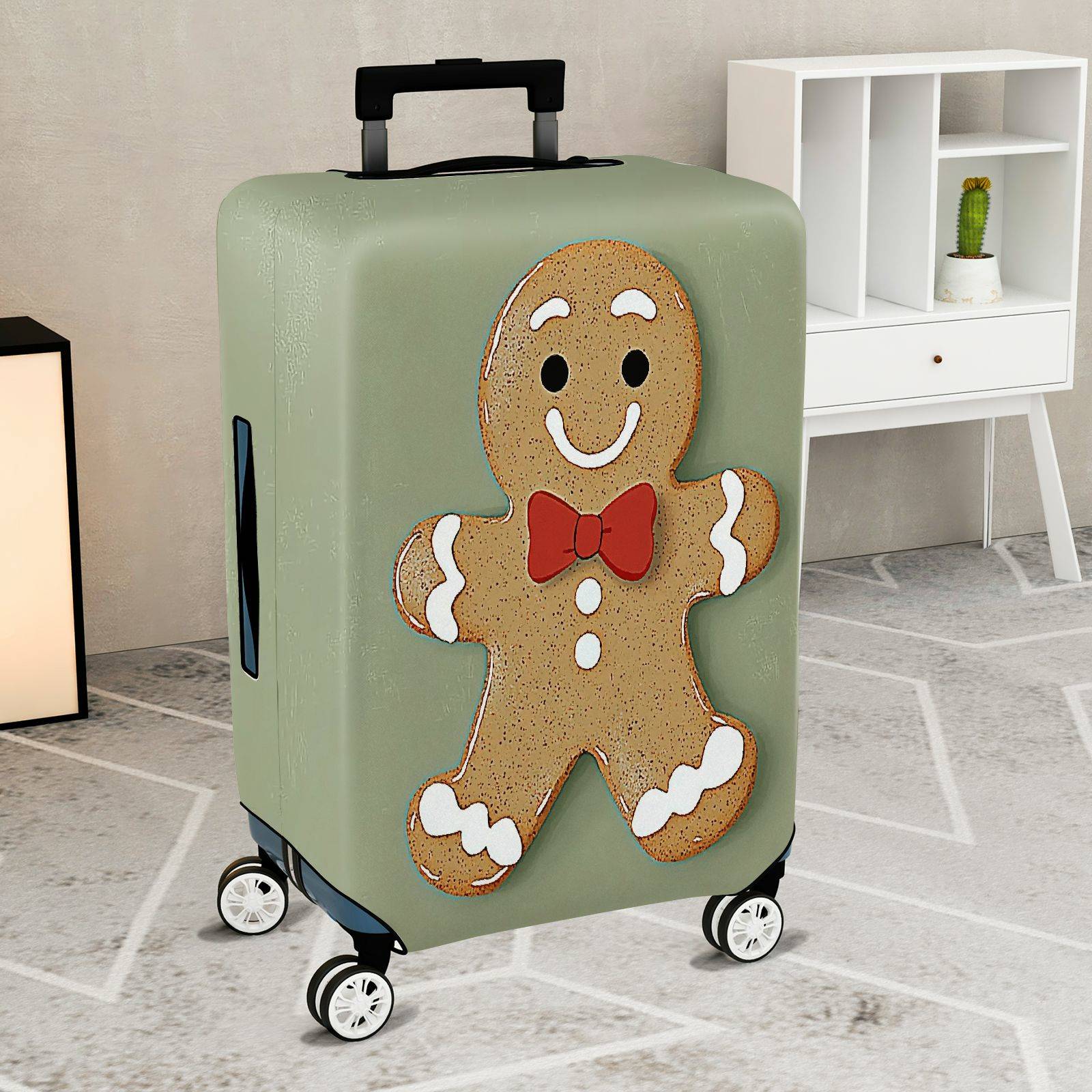 1-Piece Gingerbread Man  Holiday Festive Fun  Suitcase Luggage Cover, Stretch Protective Sleeve