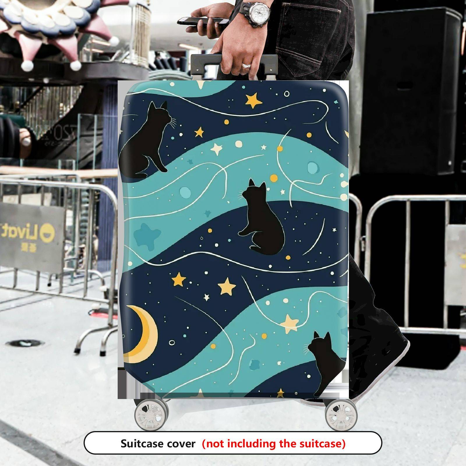 1-Piece Cat Starry Night Moon Galaxy Cosmic  Suitcase Luggage Cover, Stretch Protective Sleeve