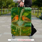 1-Piece Birds Nature Watercolor Pipe Green Artistic  Suitcase Luggage Cover, Stretch Protective Sleeve