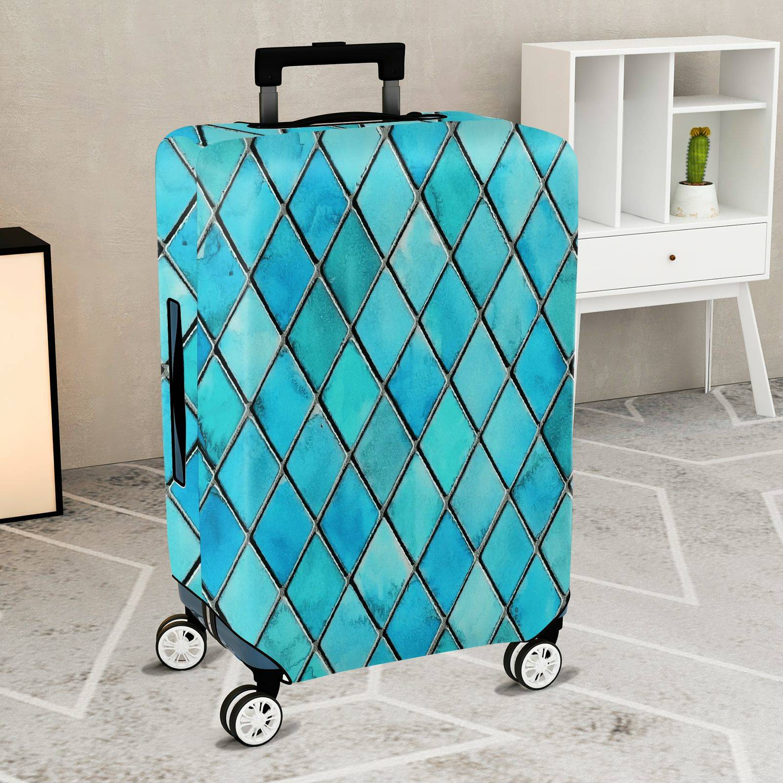 1-Piece Geometric Blue Diamond Abstract Artistic Modern Stylish  Suitcase Luggage Cover, Stretch Protective Sleeve