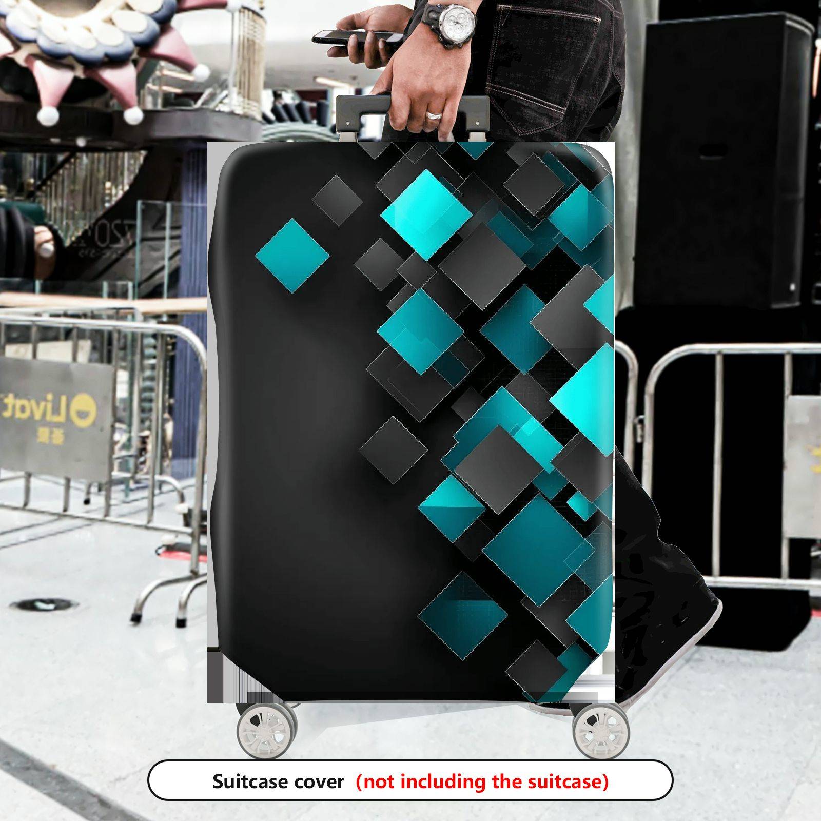 1-Piece Geometric Diamond Turquoise Black Modern Abstract  Suitcase Luggage Cover, Stretch Protective Sleeve