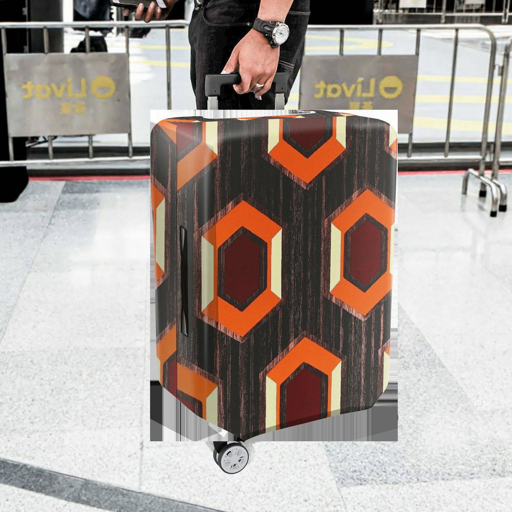 1-Piece Geometric Pattern Orange Brown Hexagon Retro Vintage  Suitcase Luggage Cover, Stretch Protective Sleeve