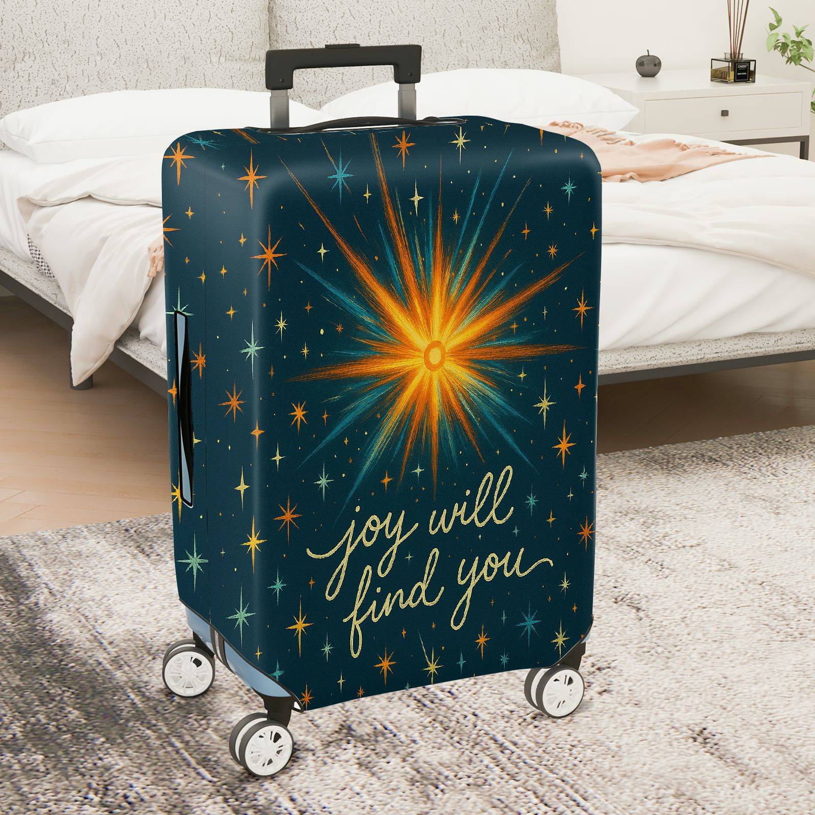 1-Piece Joyful Starburst Inspirational Cosmic Positive Quote Galaxy  Suitcase Luggage Cover, Stretch Protective Sleeve