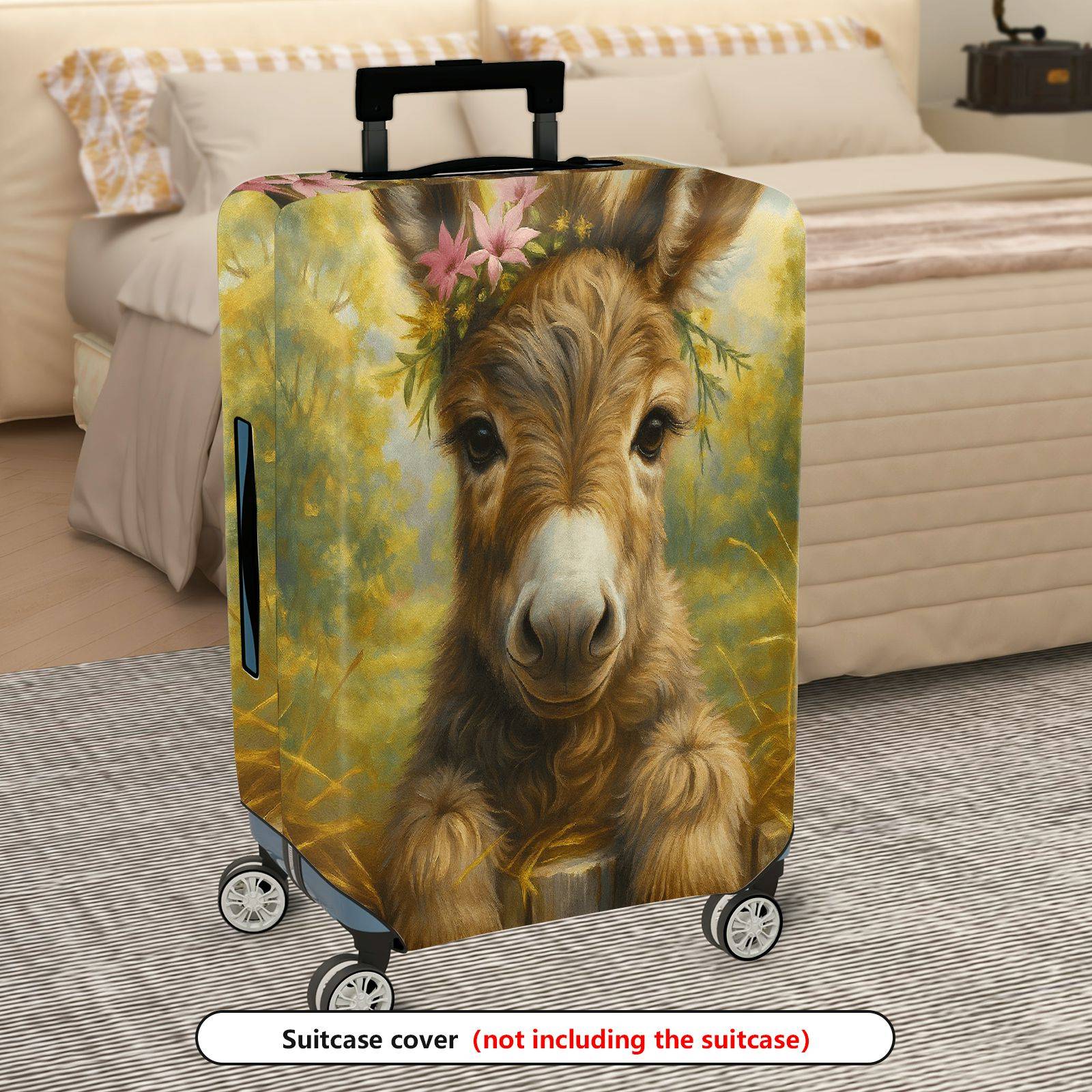 1-Piece Animal Floral Rustic Pastoral Donkey  Suitcase Luggage Cover, Stretch Protective Sleeve