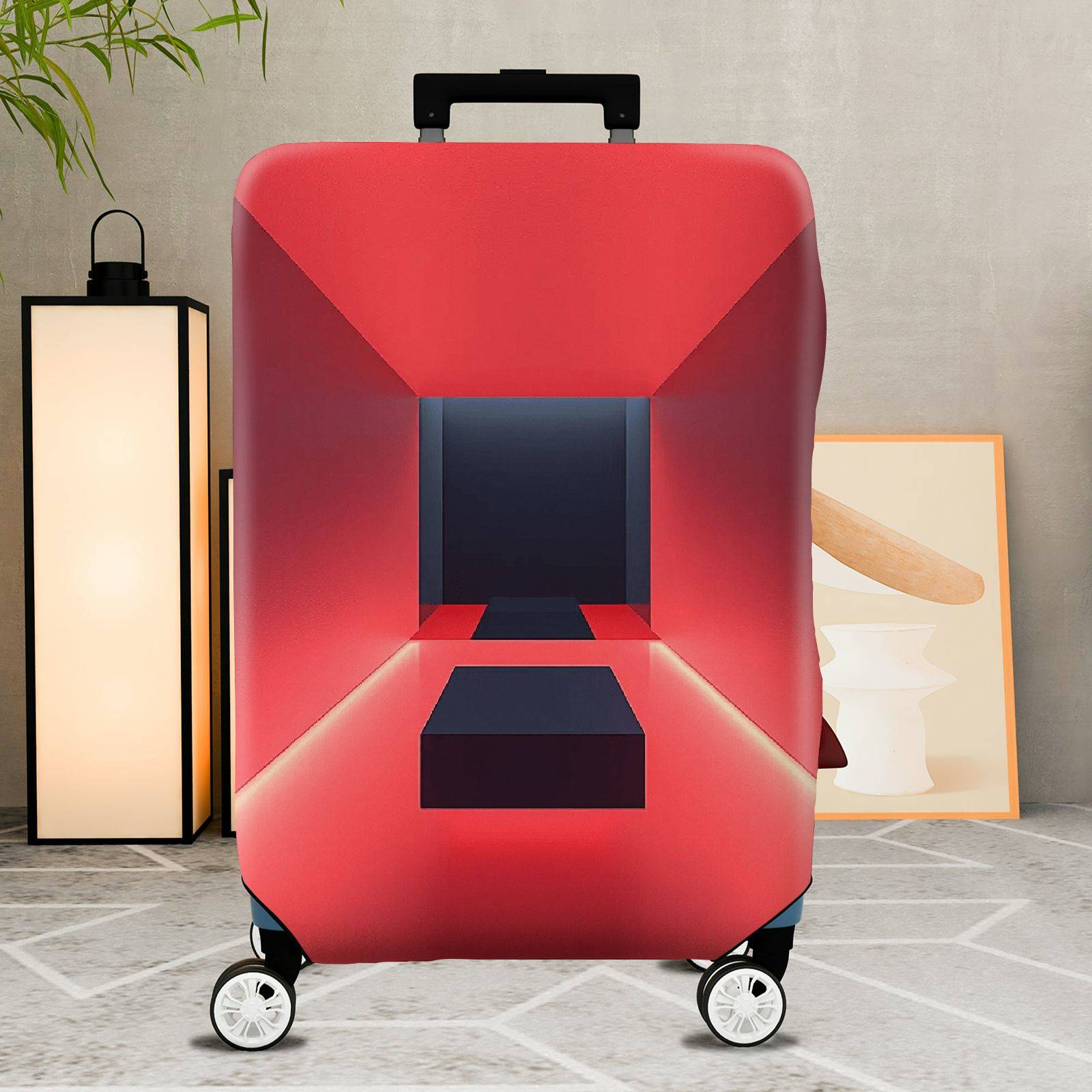 1-Piece Red Geometric Abstract Illusion Artistic Unique  Suitcase Luggage Cover, Stretch Protective Sleeve