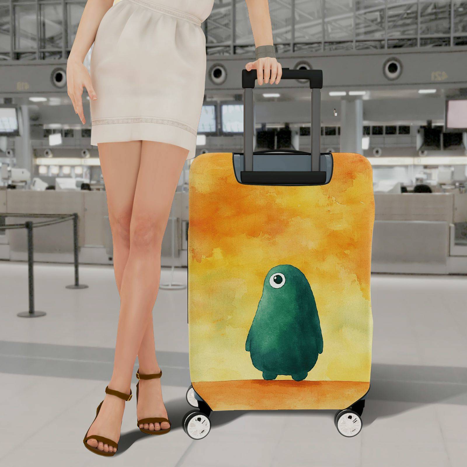 1-Piece Abstract  Green  Yellow Background Artistic Quirky  Suitcase Luggage Cover, Stretch Protective Sleeve