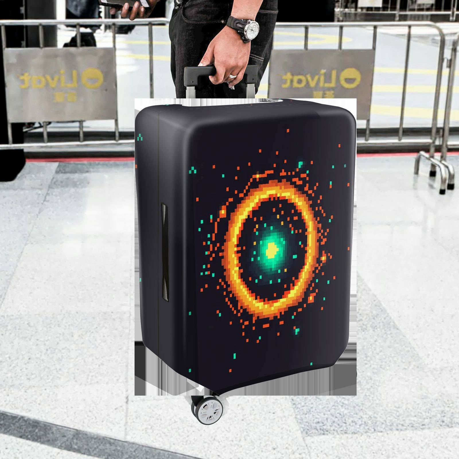 1-Piece Digital Pixel Cosmic Space Galaxy Sci-Fi Astronomy  Suitcase Luggage Cover, Stretch Protective Sleeve