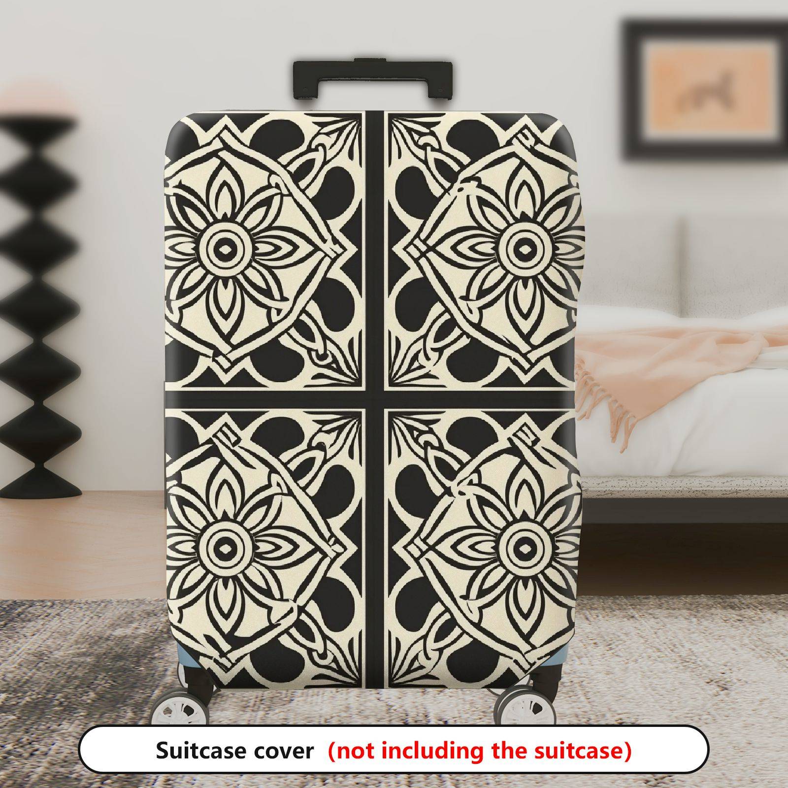 1-Piece Floral Geometric Black White Elegant Stylish  Suitcase Luggage Cover, Stretch Protective Sleeve