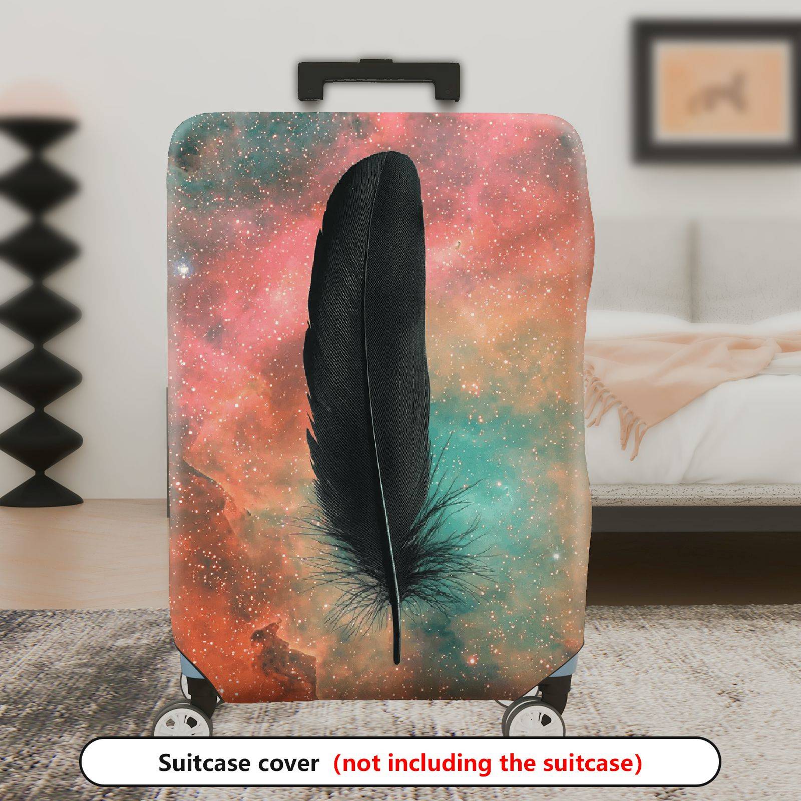 1-Piece Cosmic Dream Feather Galaxy Starry Sky Artistic  Suitcase Luggage Cover, Stretch Protective Sleeve