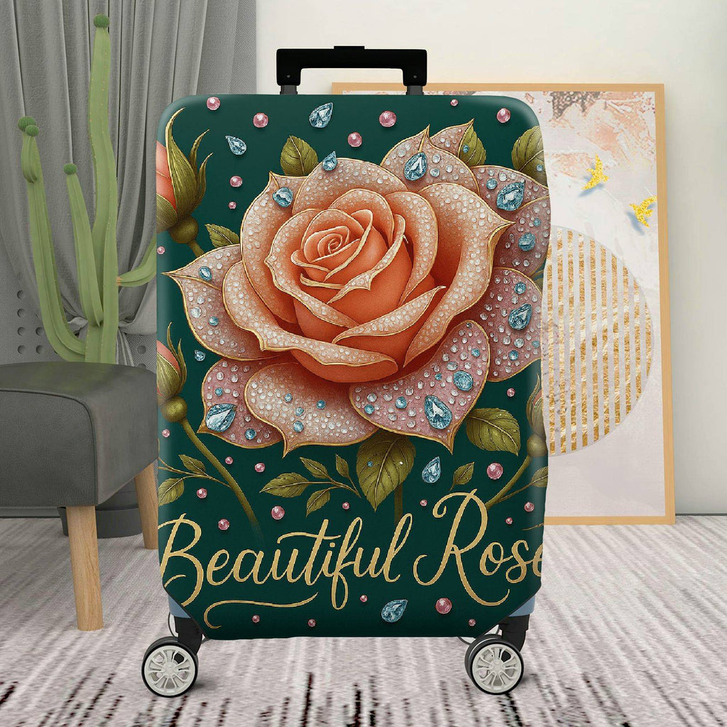 1-Piece Floral Rose Crystal Diamond Elegant Artistic  Suitcase Luggage Cover, Stretch Protective Sleeve