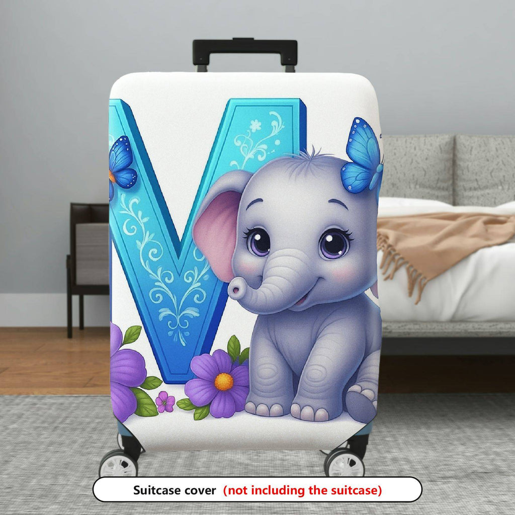 1-Piece Butterfly Floral Elephant Monogram Vibrant Letter  Suitcase Luggage Cover, Stretch Protective Sleeve