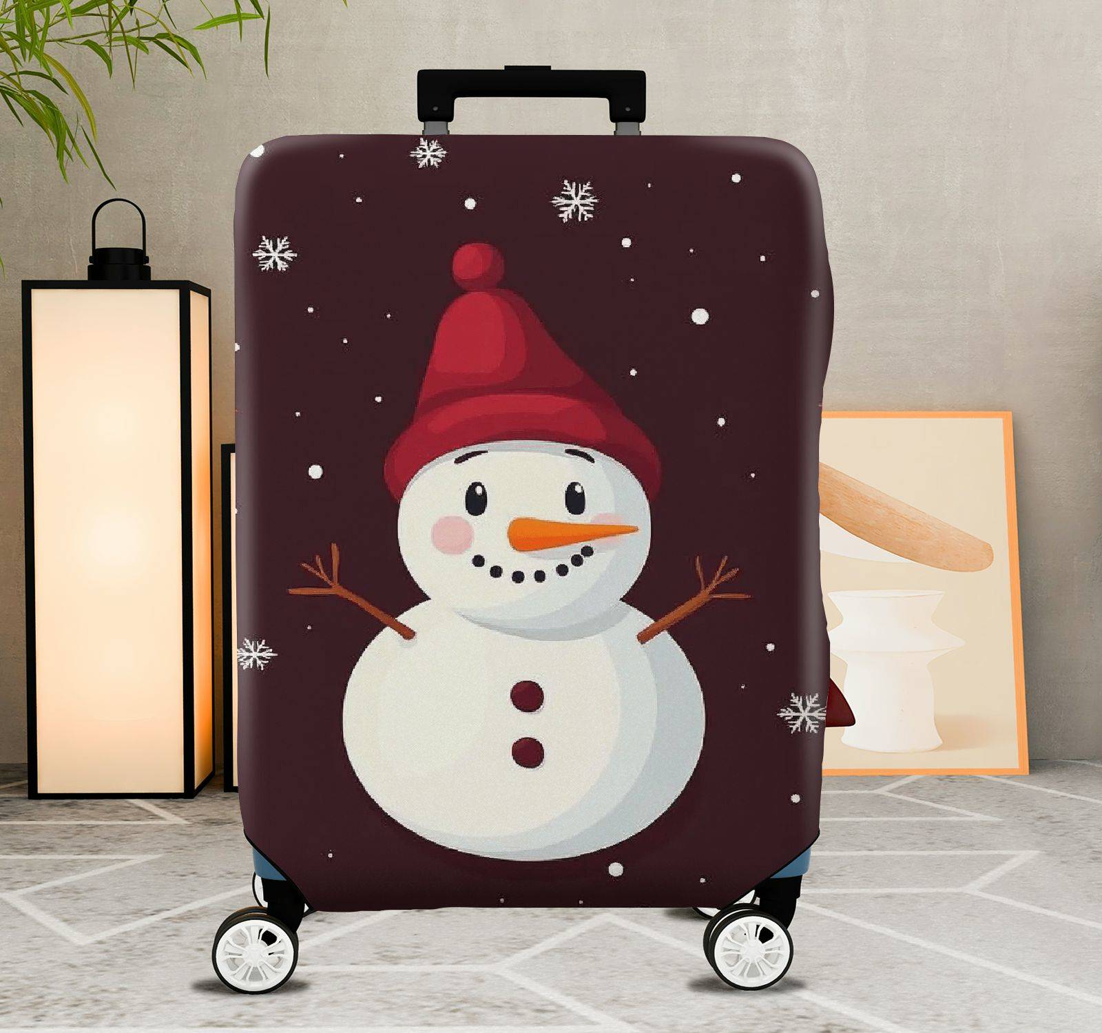 1-Piece Snowman Winter Festive Holiday Cheer  Suitcase Luggage Cover, Stretch Protective Sleeve