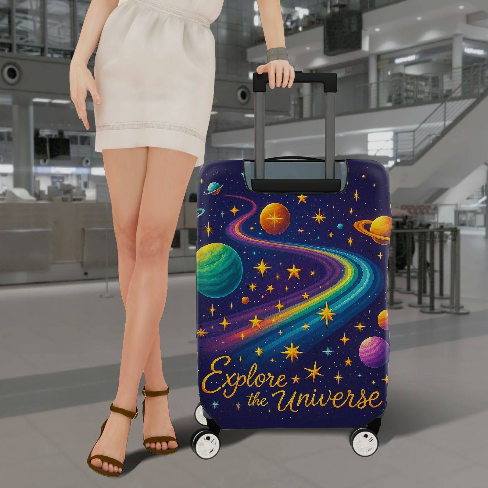 1-Piece Planet Star Galaxy Universe Cosmic Astronomy  Suitcase Luggage Cover, Stretch Protective Sleeve