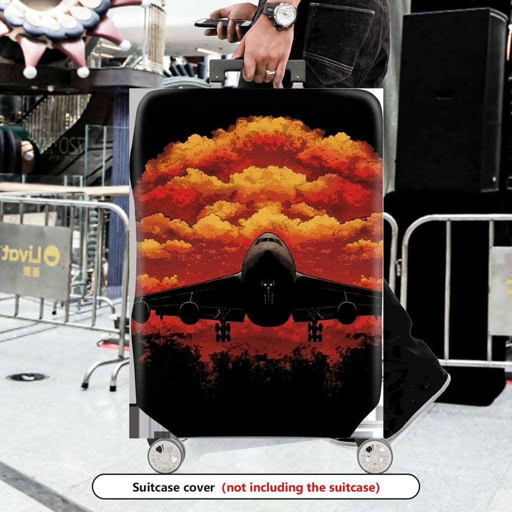 1-Piece Airplane Sunset Cloud Travel Business Vacation Checked-in  Suitcase Luggage Cover, Stretch Protective Sleeve