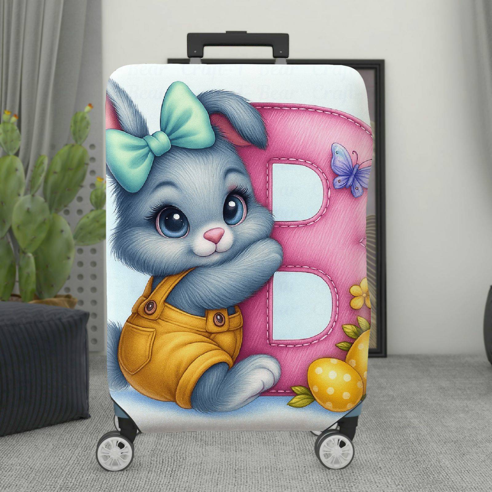 1-Piece Cute Rabbit Easter Art Colorful Decorative  Suitcase Luggage Cover, Stretch Protective Sleeve