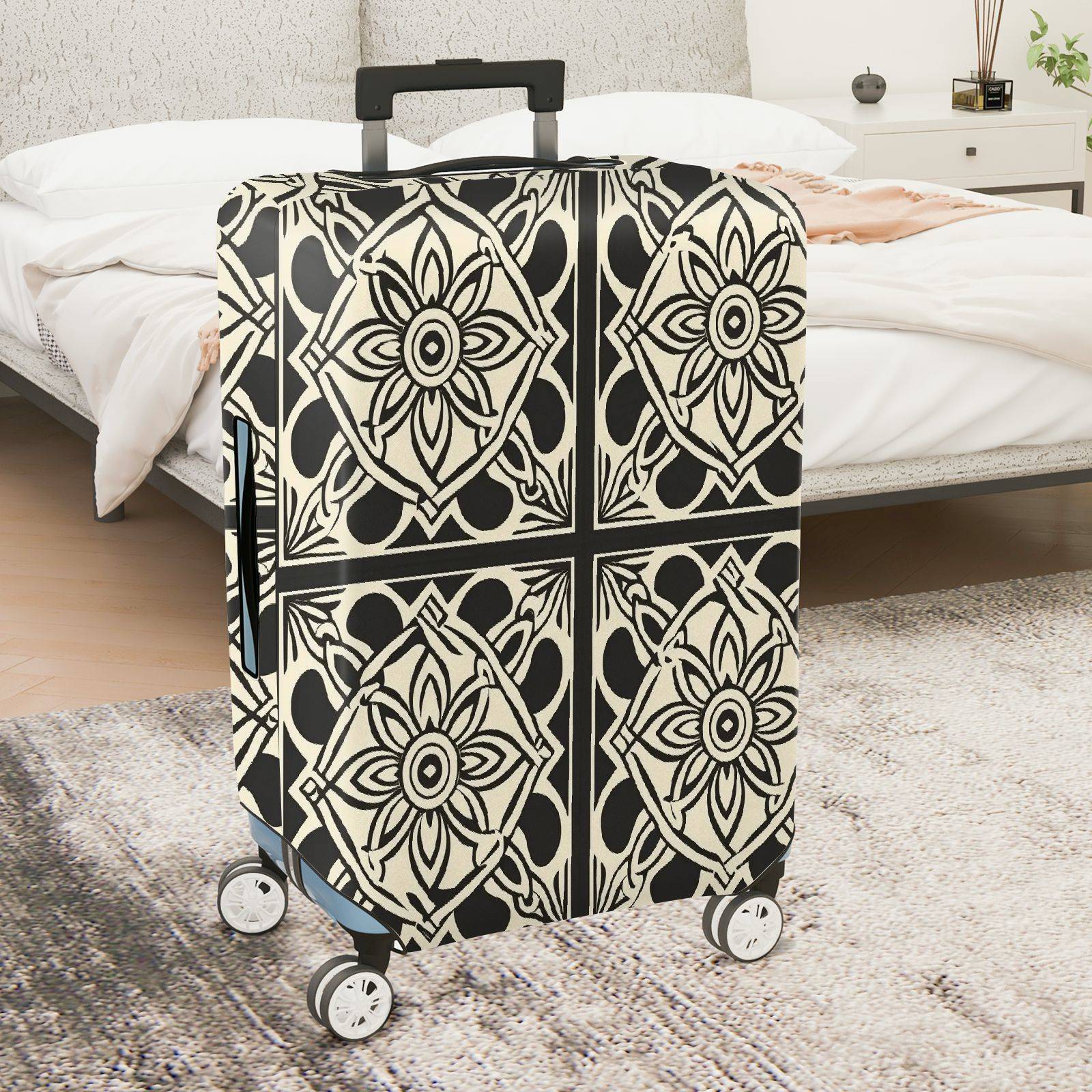 1-Piece Floral Geometric Black White Elegant Stylish  Suitcase Luggage Cover, Stretch Protective Sleeve