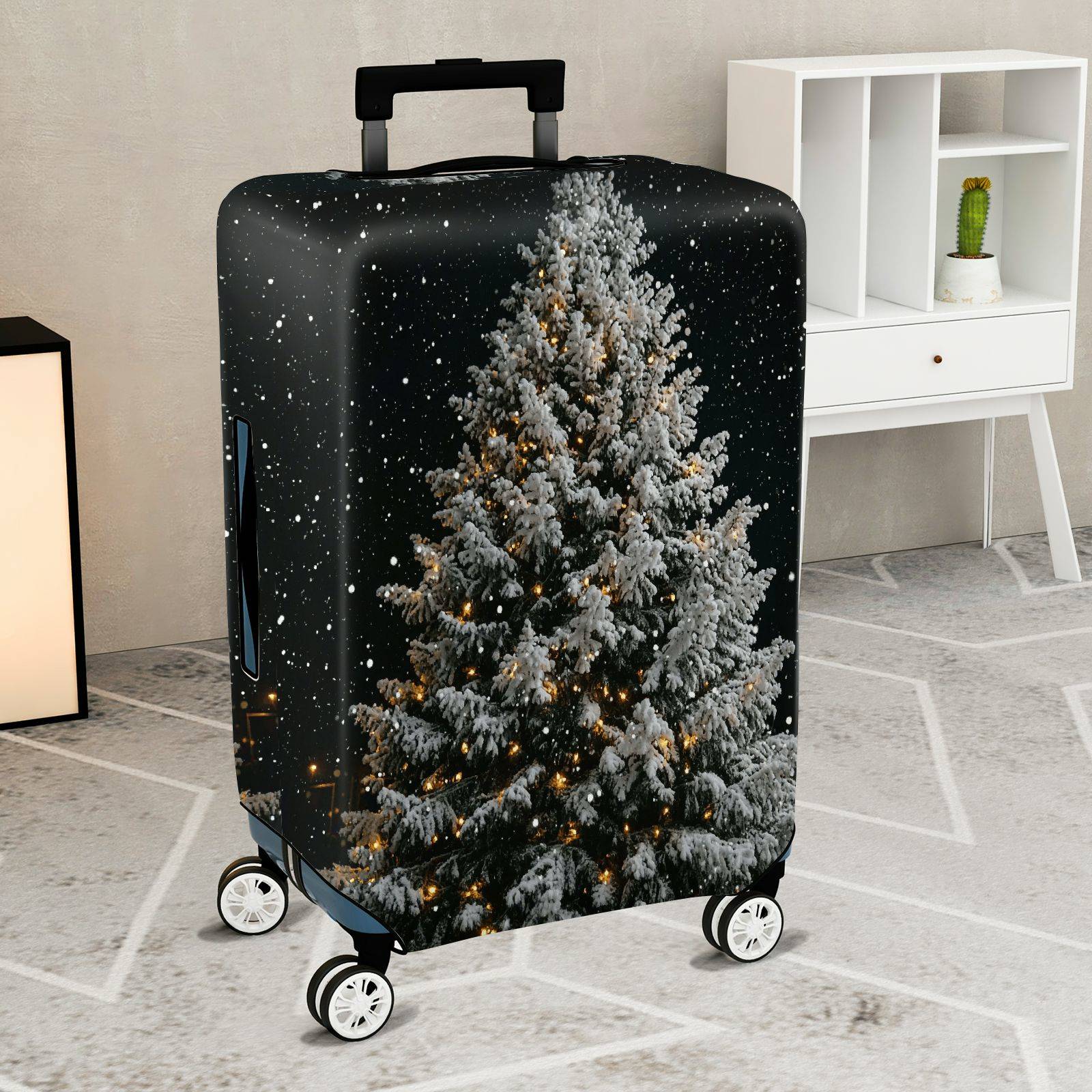 1-Piece Christmas Snow Tree Festive Winter Holiday  Suitcase Luggage Cover, Stretch Protective Sleeve