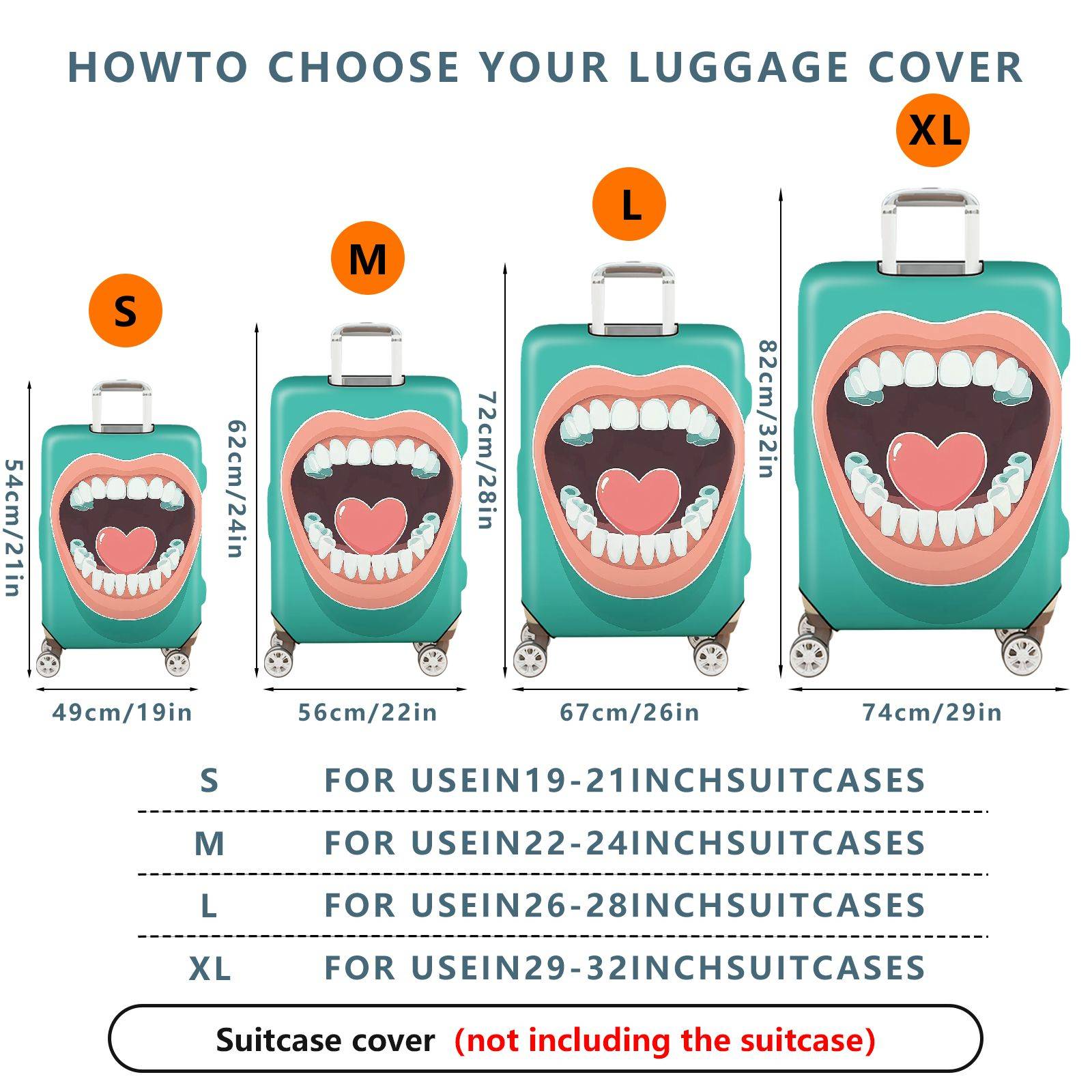 1-Piece Art Pop Mouth Teeth Heart  Suitcase Luggage Cover, Stretch Protective Sleeve