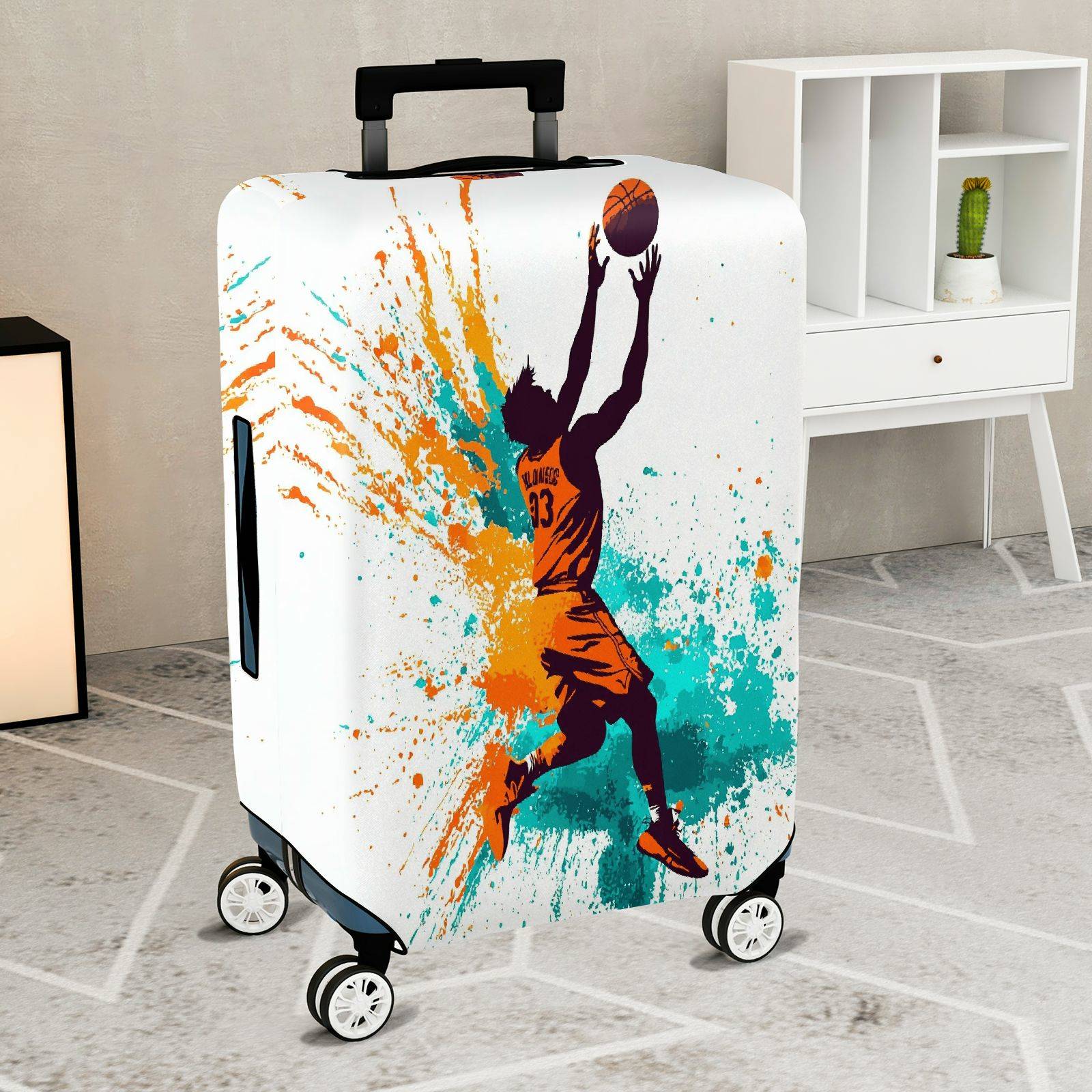 1-Piece Abstract Colorful Basketball Athlete Action Splash Artistic  Suitcase Luggage Cover, Stretch Protective Sleeve