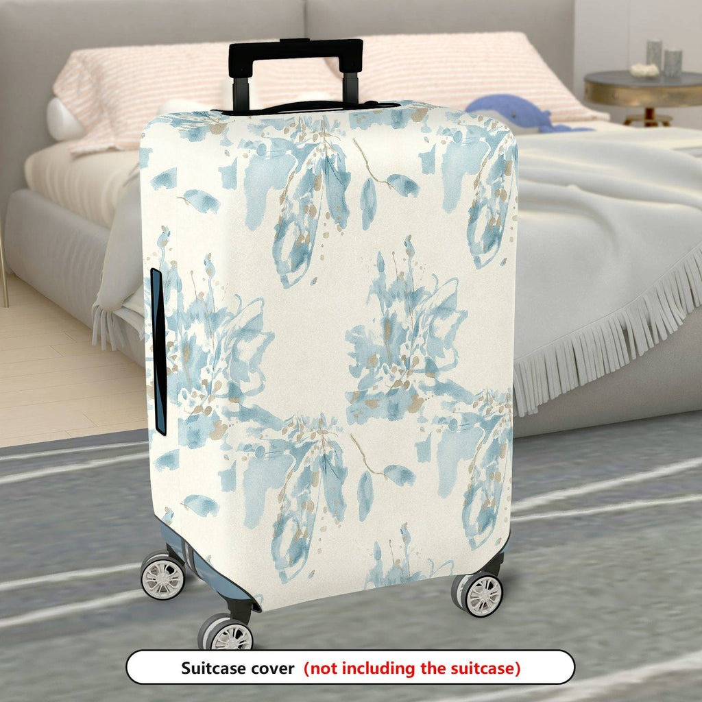 1-Piece Abstract Floral Leaves Blue White Pastel Printed  Suitcase Luggage Cover, Stretch Protective Sleeve