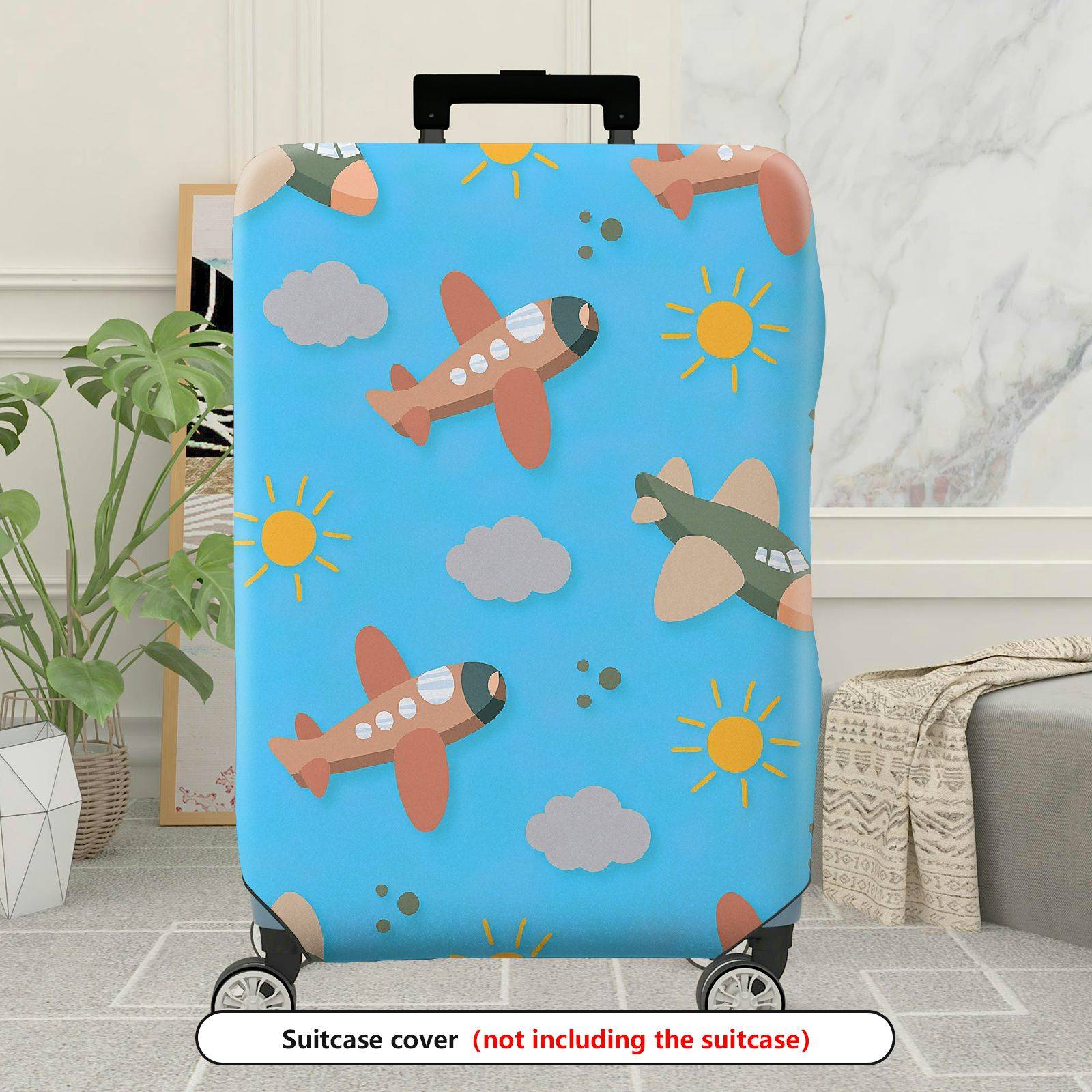 1-Piece Airplane Cloud Sun Blue Travel Adventure Luggage  Suitcase Luggage Cover, Stretch Protective Sleeve