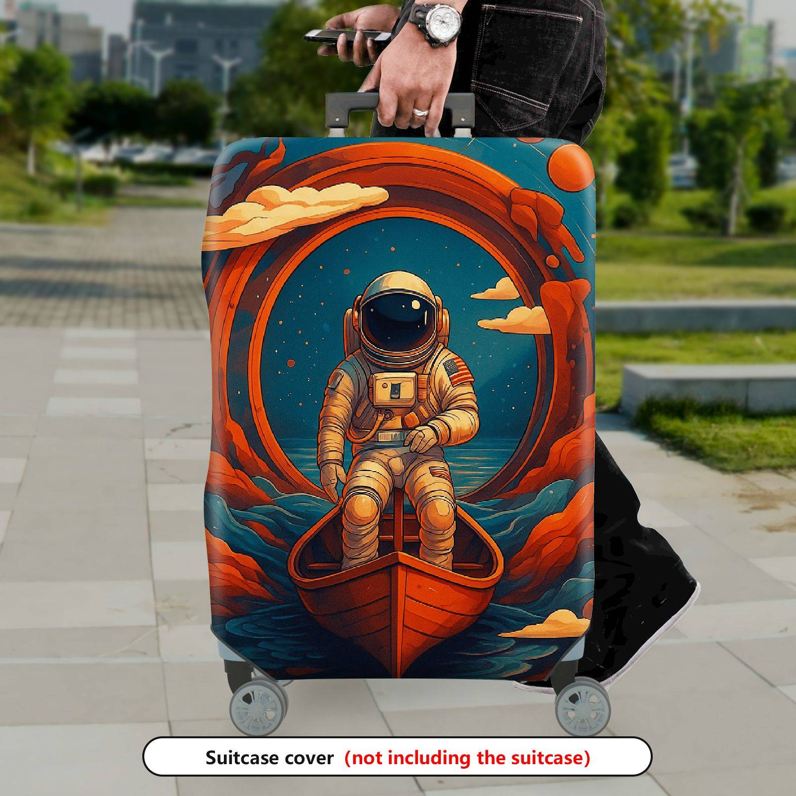 1-Piece Space Astronaut Cosmic Adventure Galaxy Art  Suitcase Luggage Cover, Stretch Protective Sleeve