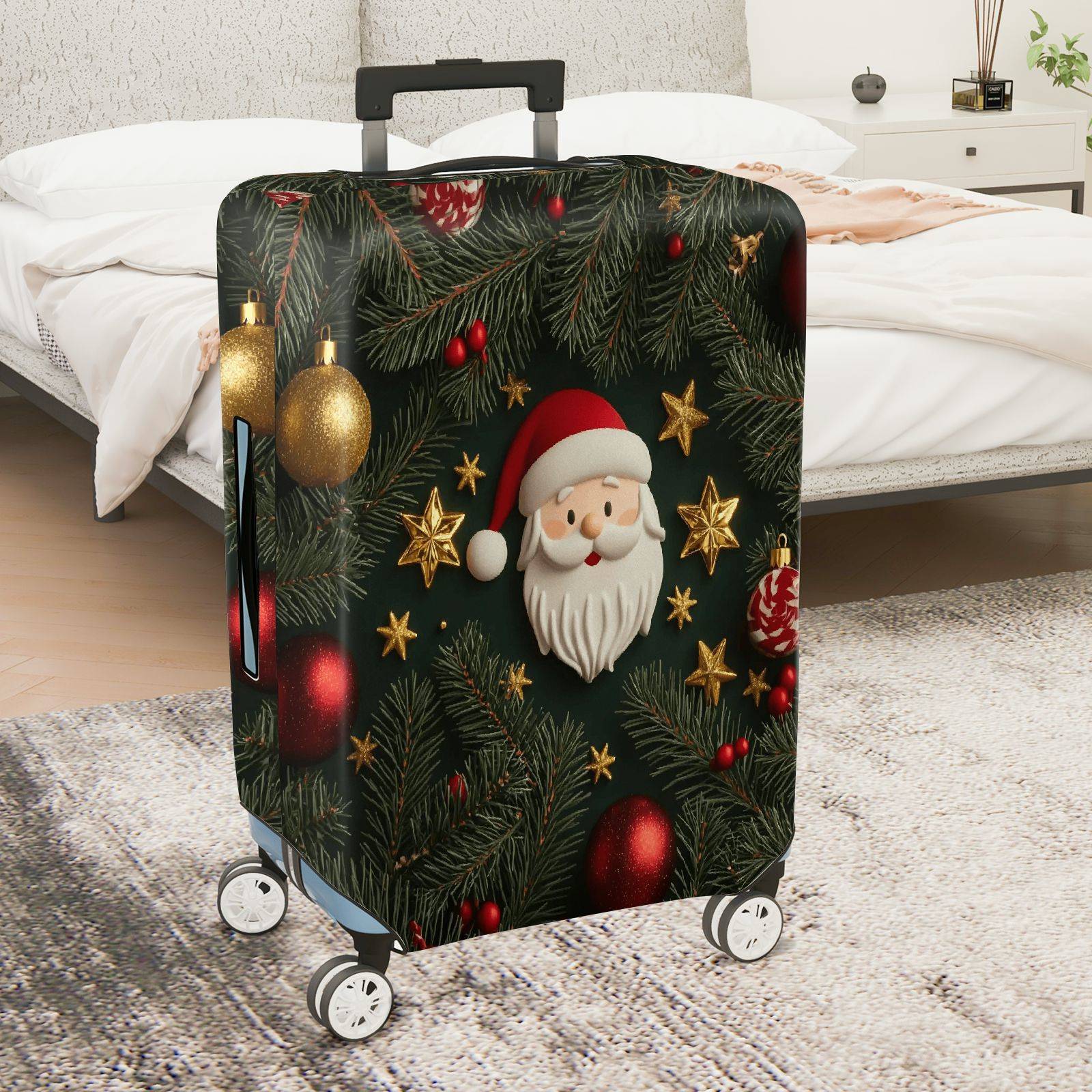 1-Piece Santa Claus Christmas Festive Holiday Ornaments  Suitcase Luggage Cover, Stretch Protective Sleeve
