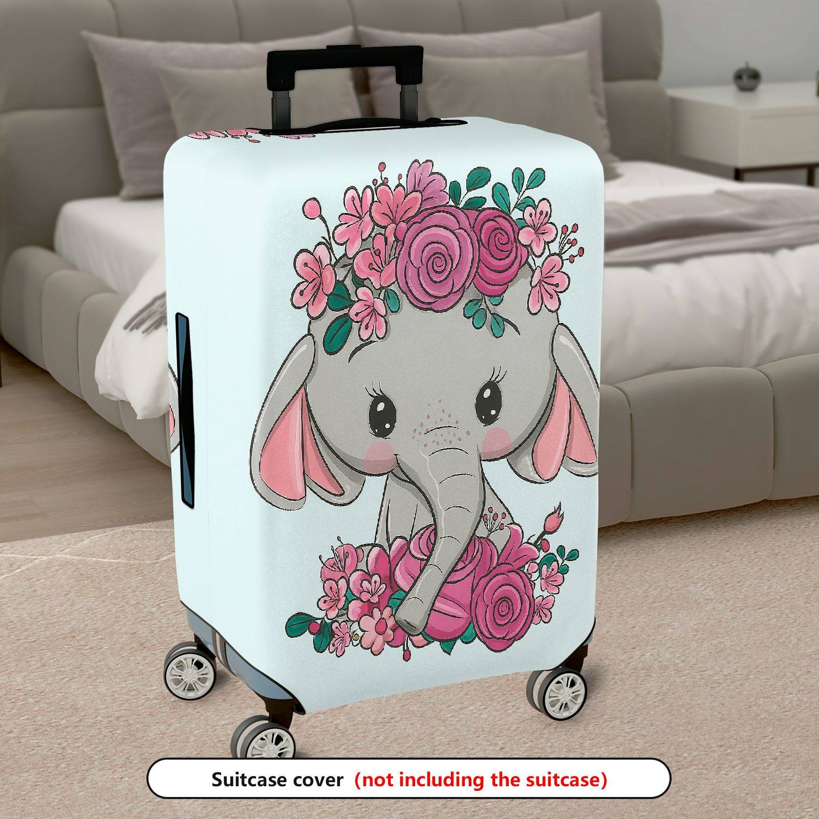 1-Piece Cute Elephant Floral  Pattern  Suitcase Luggage Cover, Stretch Protective Sleeve