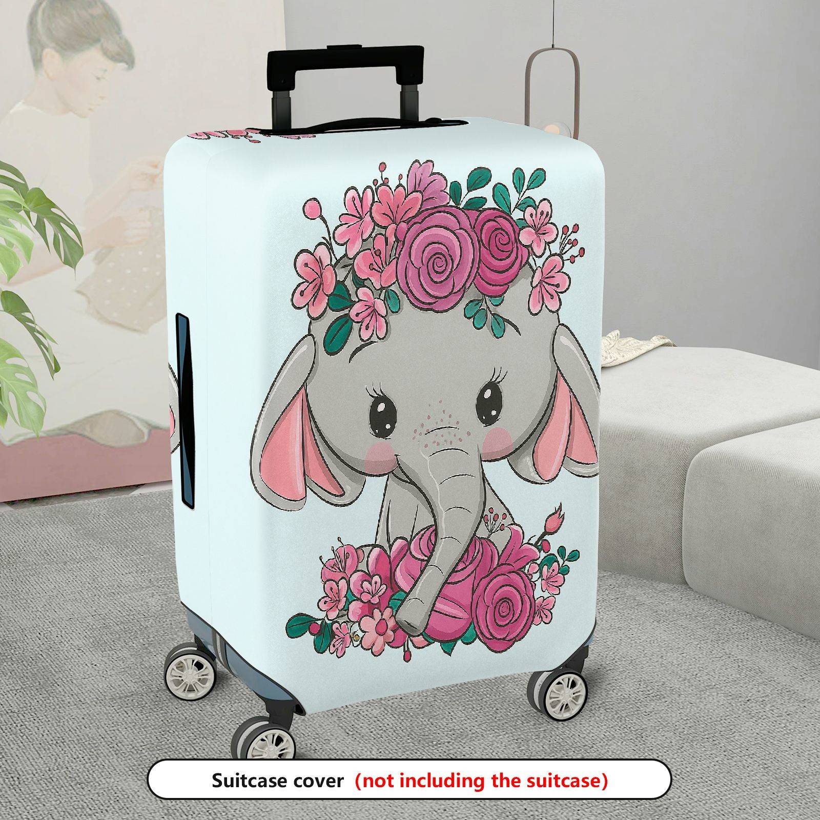 1-Piece Cute Elephant Floral  Pattern  Suitcase Luggage Cover, Stretch Protective Sleeve