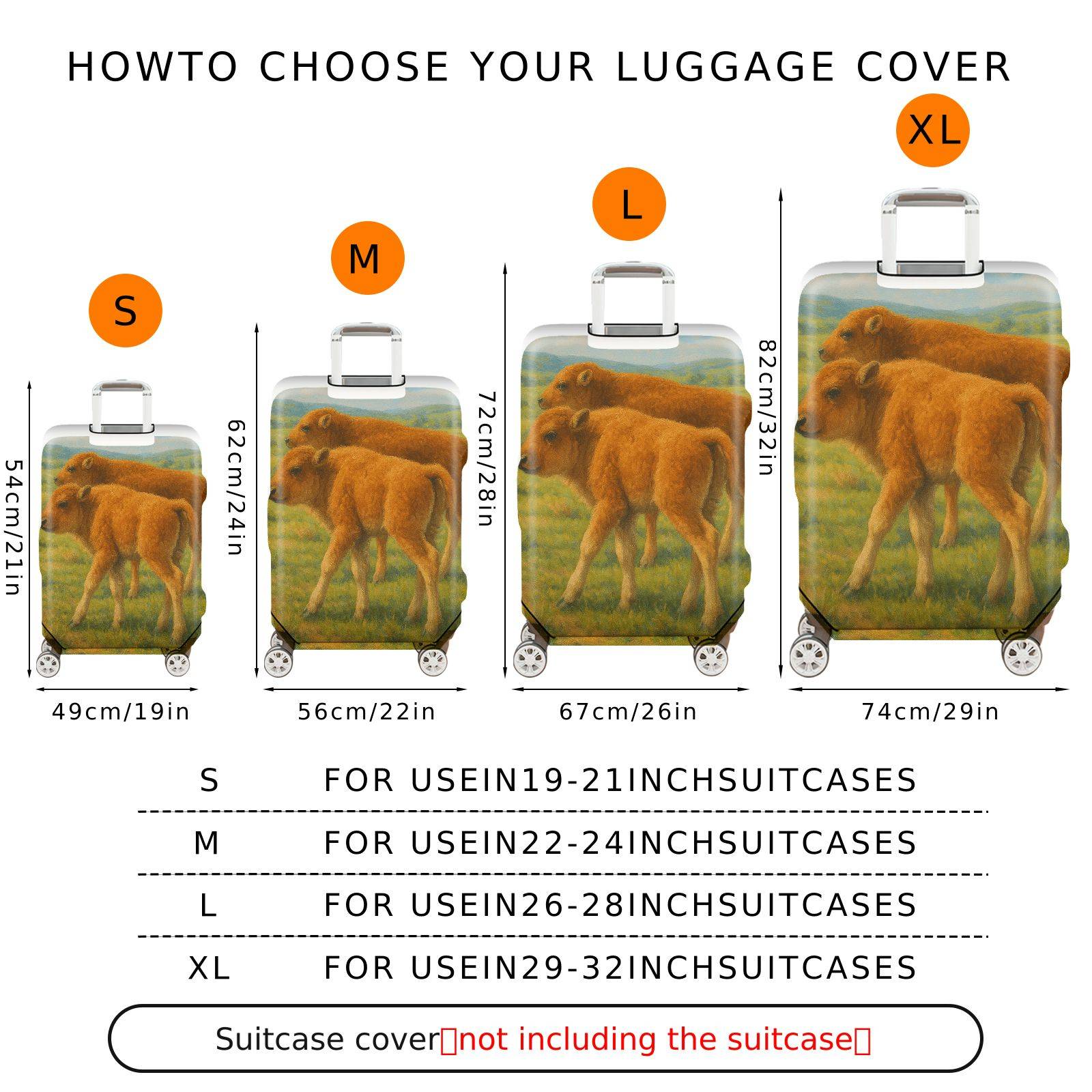1-Piece Bison Calves Prairie Landscape Nature Wildlife Artistic  Suitcase Luggage Cover, Stretch Protective Sleeve